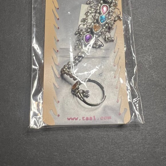 Zeal Silver Tone Colorful Gem Rhinestone Tassel Bracelet + Adjustable Ring - Picture 3 of 4